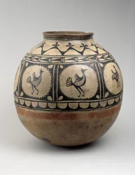 Chochiti storage jar (olla) with birds in frames, c.1885